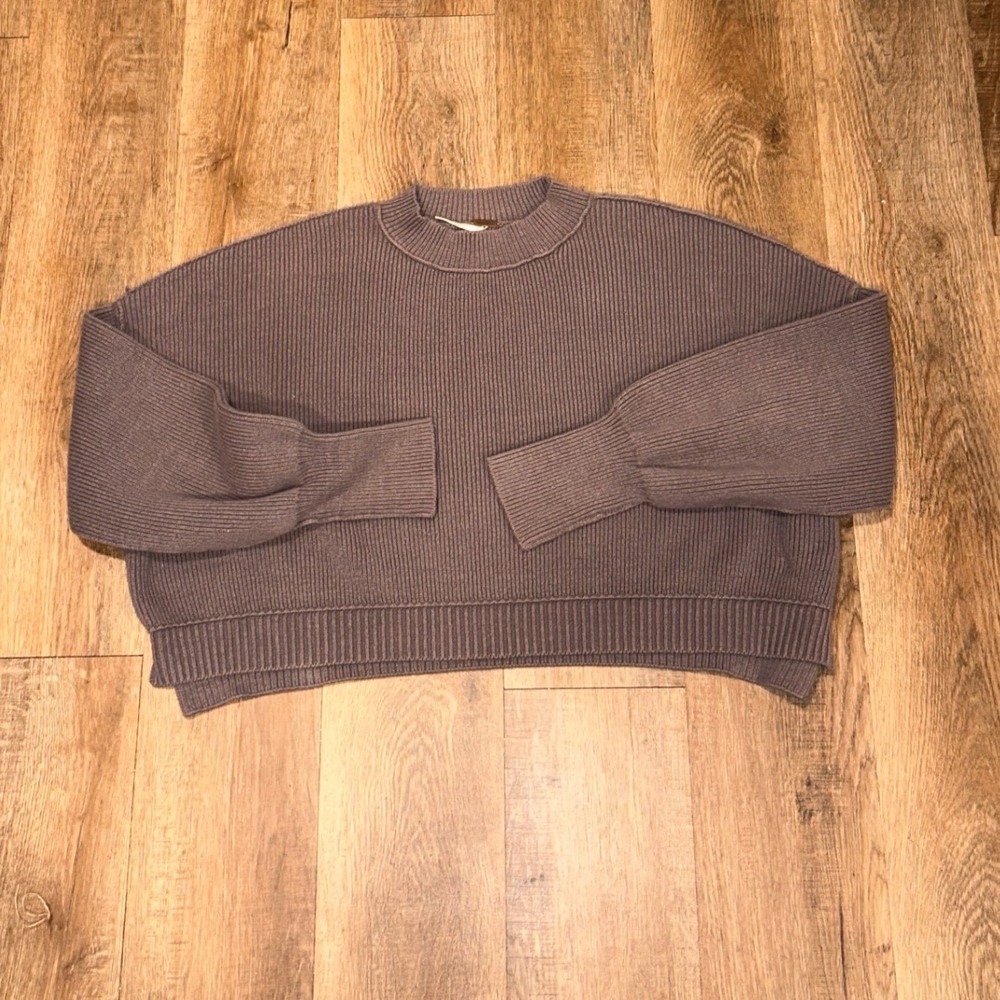 Free People Easy Street Cropped Oversized Sweater Taupe Mauve Ribbed Knit Small